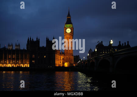 The Elizabeth Tower, known as Big Ben, illuminated in the evening Stock Photo