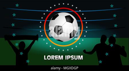 Banner on a dark background. The soccer ball In the bright circl Stock Vector