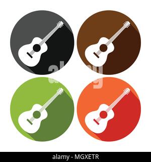 Acoustic Guitar Round Icon Vector Symbol Graphic Design Set Stock Vector