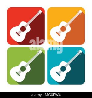 Acoustic Guitar Square Icon Vector Symbol Graphic Logo Design Set Stock Vector