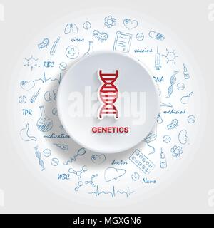 Icons For Medical Specialties. Genetics Concept. Vector Illustration With Hand Drawn Medicine Doodle. Stock Vector