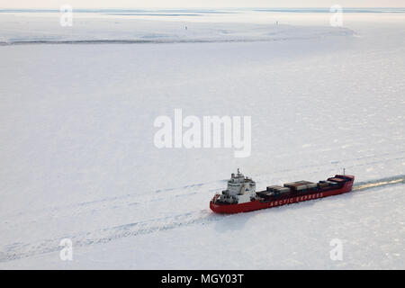Icebreaker Zapolyarny Norilsk Nickel on Yenisei river, top view Stock Photo