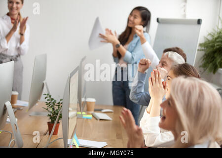 Corporate team people clapping hands celebrating success or cong Stock Photo