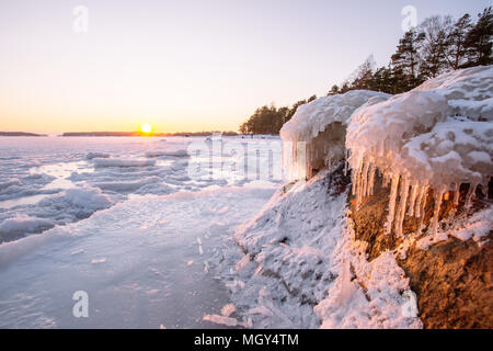 Frozen Baltic sea from Koirien uimaranta,Toppelunde,Espoo,Finland,Europe Stock Photo