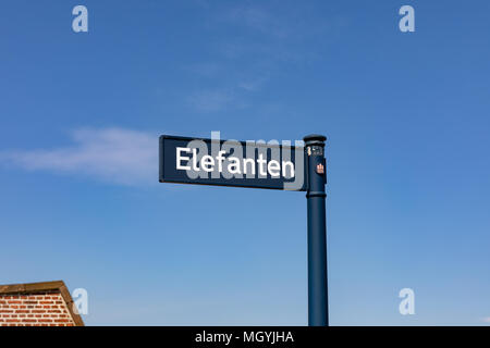 'Elefanten' sign (Danish: 'the elephant'); Nyholm, Copenhagen, Denmark Stock Photo