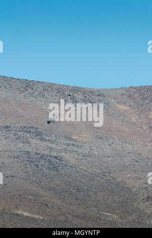 Twin Seat United States Air Force Lockheed Martin F-16D Fighting Falcon From The USAF 'Thunderbirds' Descending Into Rainbow Canyon, California. Stock Photo