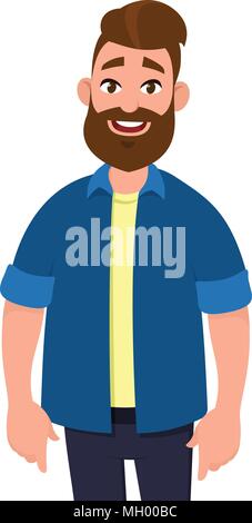 Man standing pose with happy expression Stock Vector