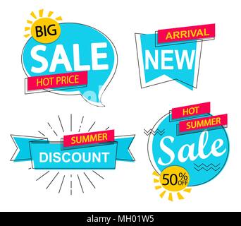 Set of modern sale, discounts and new arrivals labels. Vector illustration. Stock Vector