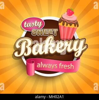 Sweet bakery label with cupcake for your design. Vector illustration. Stock Vector