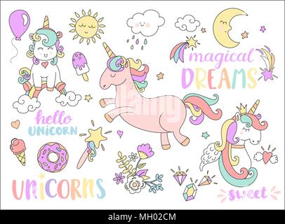 Vector set with stickers, pins, patches and some lettering in cartoon 80s-90s comic style. Stock Vector