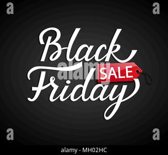 Black Friday banner with red tag price on black background for your design. Vector illustration. Stock Vector