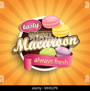 Symbol of sweet, always fresh and tasty Macaroon for labels, emblems, logos. Vector illustration for cafe and restaurant menu, or your own design. Stock Vector