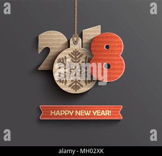 Creative happy new year 2018 design card in paper style. Vector illustration. Stock Vector