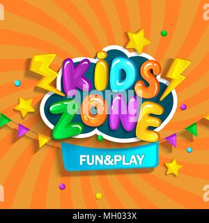 Banner for kids zone in cartoon style. Place for fun and play. Vector illustration. Stock Vector