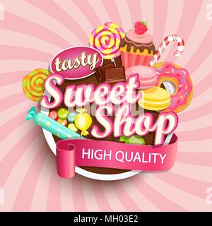 Sweet shop logo label or emblem for your design. Vector illustration. Stock Vector