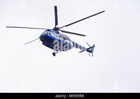 Novosibirsk, Russia - April 27, 2018: Mil Mi-8T Hip RF-28960 Police in the sky near Tolmachevo International Airport Stock Photo