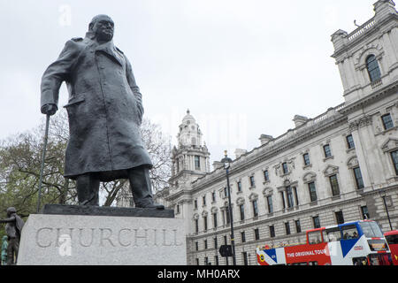 Famous,bronze,statue,of,Churchill,opposite,Houses of Parliament,on,Parliament Square,London,England,GB,Great Britain,UK.,U.K.,Europe,European, Stock Photo