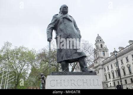 Famous,bronze,statue,of,Churchill,opposite,Houses of Parliament,on,Parliament Square,London,England,GB,Great Britain,UK.,U.K.,Europe,European, Stock Photo