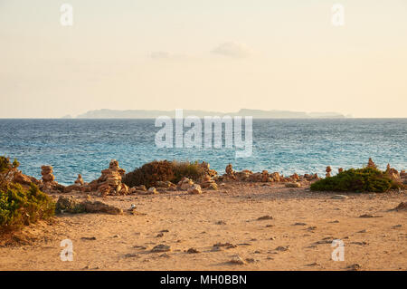 Panoramic view at sundown of Cabrera Archipelago from Cap de Ses Salines cape in Majorca (Balearic Islands, Spain) Stock Photo