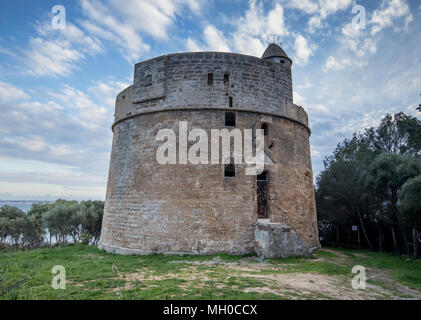 The Torre Major watchtower in Alcanada near Port Alcudia, Majorca (Mallorca), Balearic Islands, Spain, Europe Stock Photo
