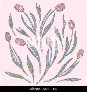 Tulips vector illustration. Hand drawn flowers background. Stock Vector