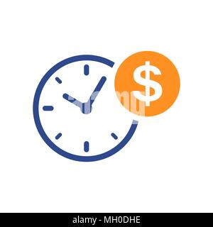 Business and finance management icon in flat style. Time is money illustration on white isolated background. Financial strategy business concept. Stock Vector