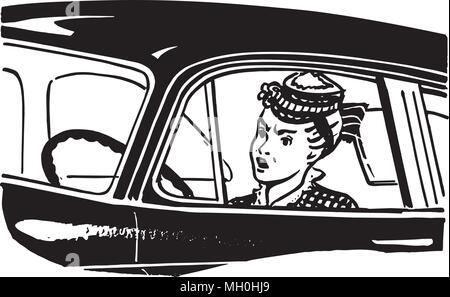 Woman Driver - Retro Clipart Illustration Stock Vector