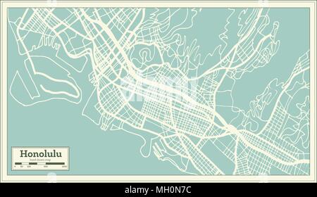 Honolulu USA City Map in Retro Style. Outline Map. Vector Illustration. Stock Vector