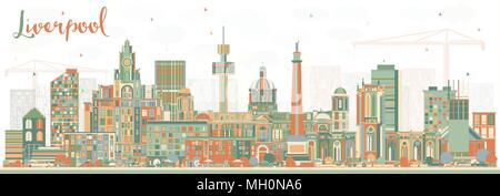 Liverpool Skyline with Color Buildings. Vector Illustration. Business Travel and Tourism Concept with Historic Architecture. Liverpool Cityscape Stock Vector