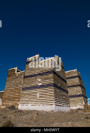 Traditional clay and silt homes in a village, Asir Province, Al Osran, Saudi Arabia Stock Photo