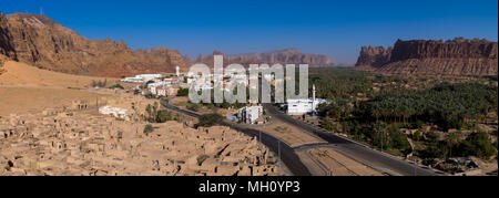 Elevated view of al-ula old town and oasis, Al Madinah Province, Al-Ula, Saudi Arabia Stock Photo