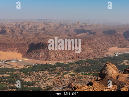 Elevated view of al-ula town and oasis, Al Madinah Province, Al-Ula, Saudi Arabia Stock Photo