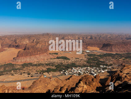 Elevated view of al-ula town and oasis, Al Madinah Province, Al-Ula, Saudi Arabia Stock Photo