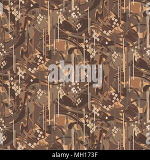Camouflage marbled strokes seamless vector pattern. Stock Vector