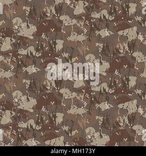 Camouflage spots and brush strokes seamless vector pattern. Stock Vector