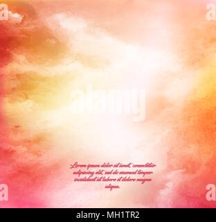 Hand painted in watercolor. Dawn sky, reddish-yellow clouds. Abstract watercolor background, vector illustration Stock Vector