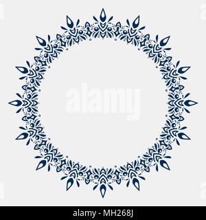 Circle lace ornament, round ornamental geometric doily pattern with empty space for text. Vector illustration greeting, wedding invitation. Stock Vector
