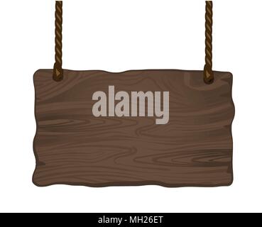 Old wooden sign with pair of ropes, detailed vector illustration. Stock Vector
