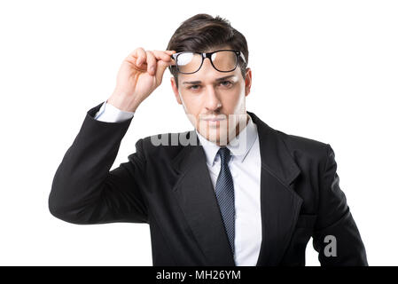 Young businessman in glasses, tie and black suit Stock Photo