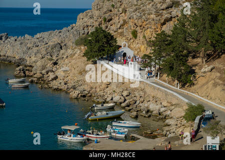 St Pauls Chapel, St Pauls Bay, Lindos, Rhodes, Greece Stock Photo