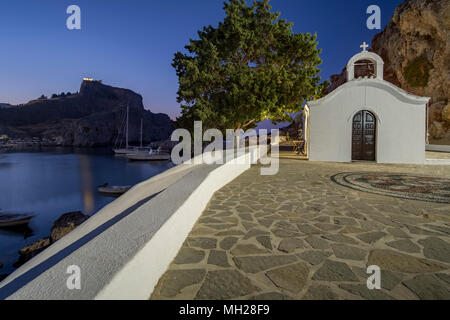 St Pauls Chapel, St Pauls Bay, Lindos, Rhodes, Greece Stock Photo