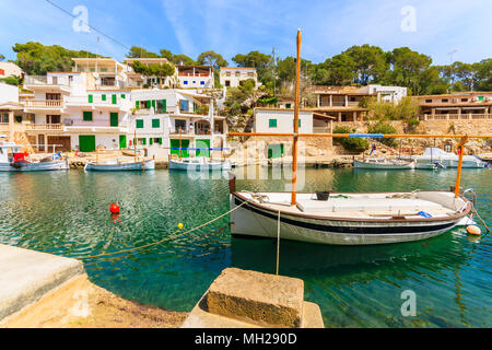Typical fishing boats in beautiful port, Cala Figuera village, Majorca island, Spain Stock Photo