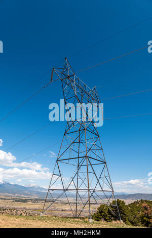 High tension power transmission line tower Stock Photo