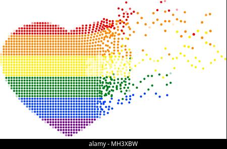 Rainbow heart shape of flying colorful dots on white (transparent) background. Vector illustration, EPS10. Stock Vector