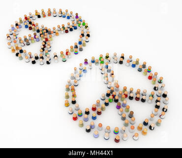 Crowd of small symbolic 3d figures forming peace symbols, isolated Stock Photo