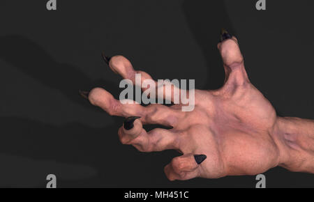 Clawed 3d monster hand model, dark background Stock Photo