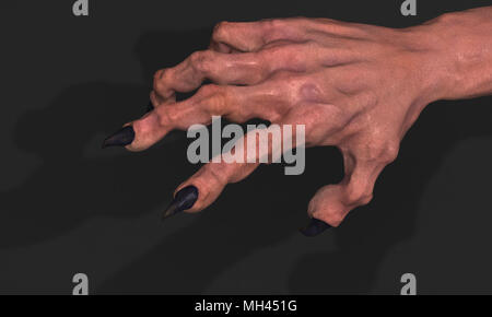 Clawed 3d monster hand model, dark background Stock Photo