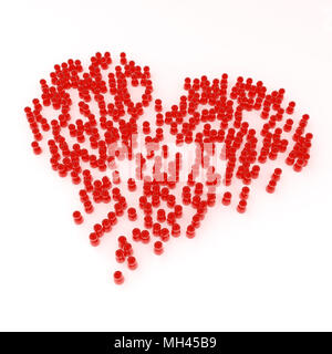 Crowd of small symbolic 3d figures forming a heart, isolated Stock Photo
