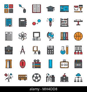 Education fill outline icon, subject and equipment, isolated on white background Stock Vector