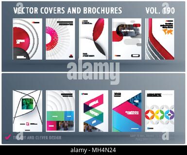 Design set of colourful abstract templates for business, trendy shapes, circles, rounds, rectangles, triangles. Stock Vector